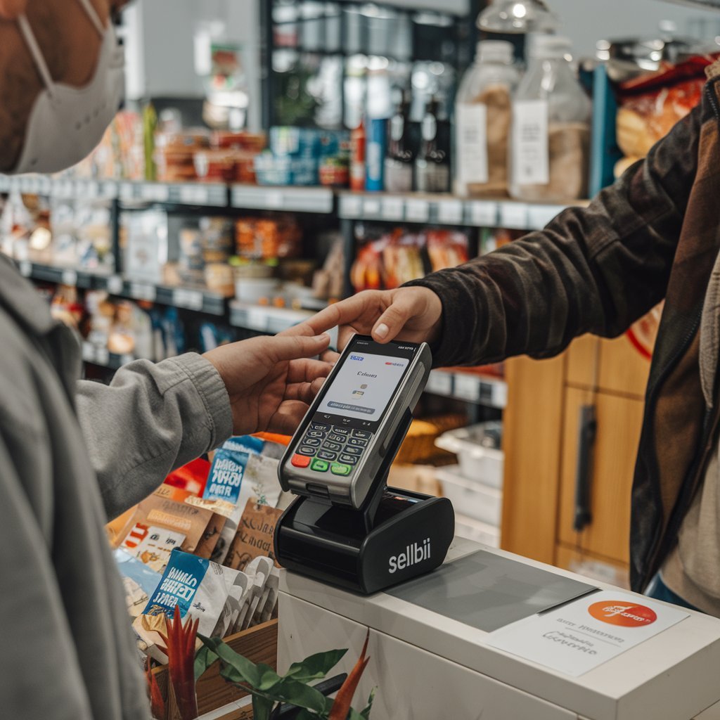 Customer using a contactless POS system for a seamless shopping experience.